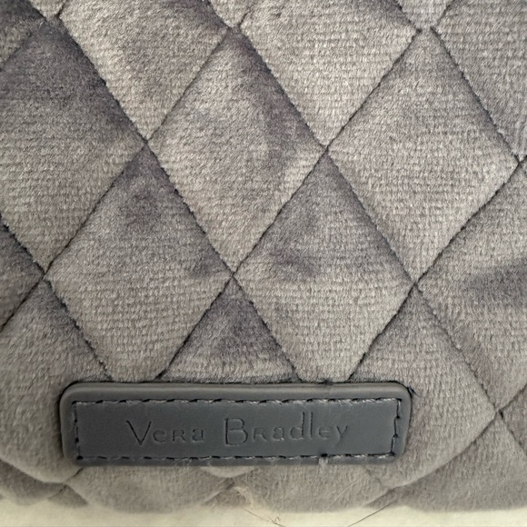 Vera Bradley Quilted Gray Velour/Velvet Drawstring Backpack Bag - Picture 6 of 13